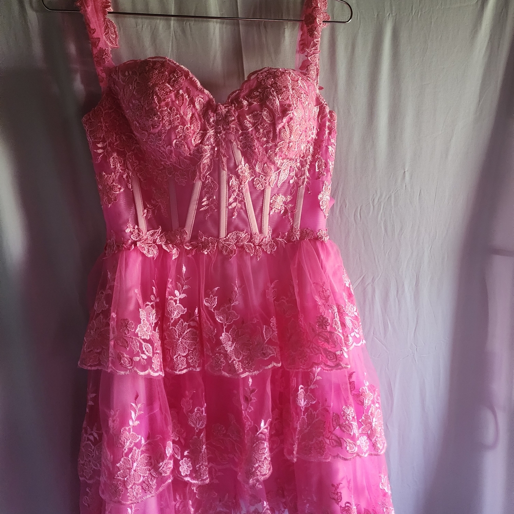 Pink Lace Tiered Dress